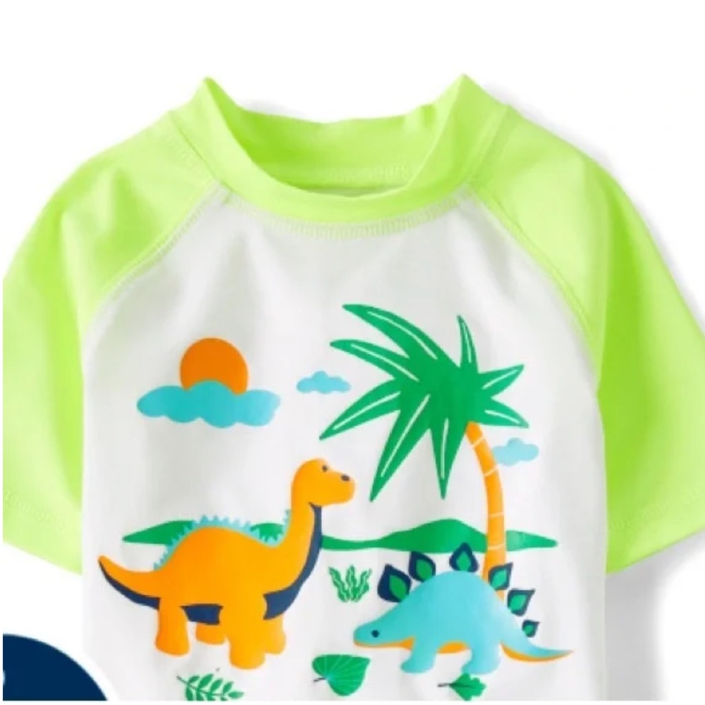 Short Sleeve Rash Guard Cartoon Dinosaur Swim Shirt - 2T Kids
